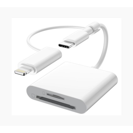 Kompakt SD/microSD-kortlæser med Lightning og USB-C